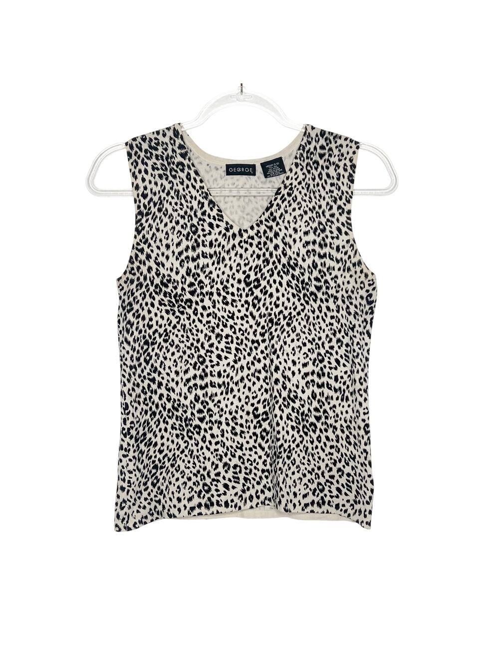 GEORGE Animal Print Blouse Silk Blend Sleeveless V-Neck Knit Beige Black Women M